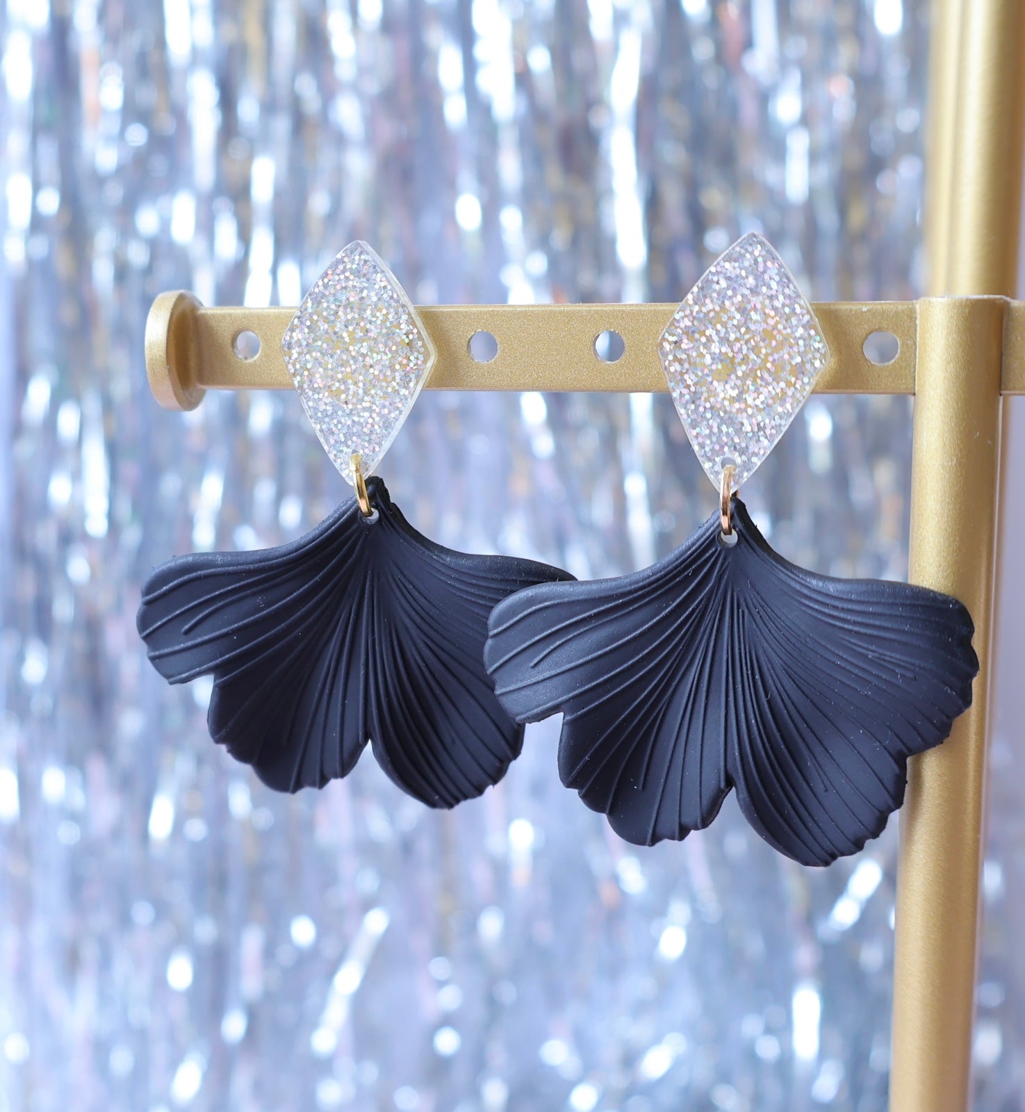 black gingko leaf earrings