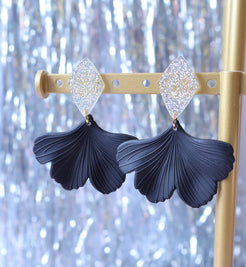 black gingko leaf earrings