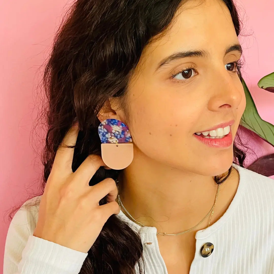 blue and peach statement earrings 