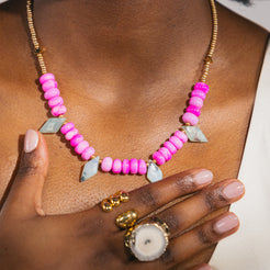 blue and pink opal gemstone necklace