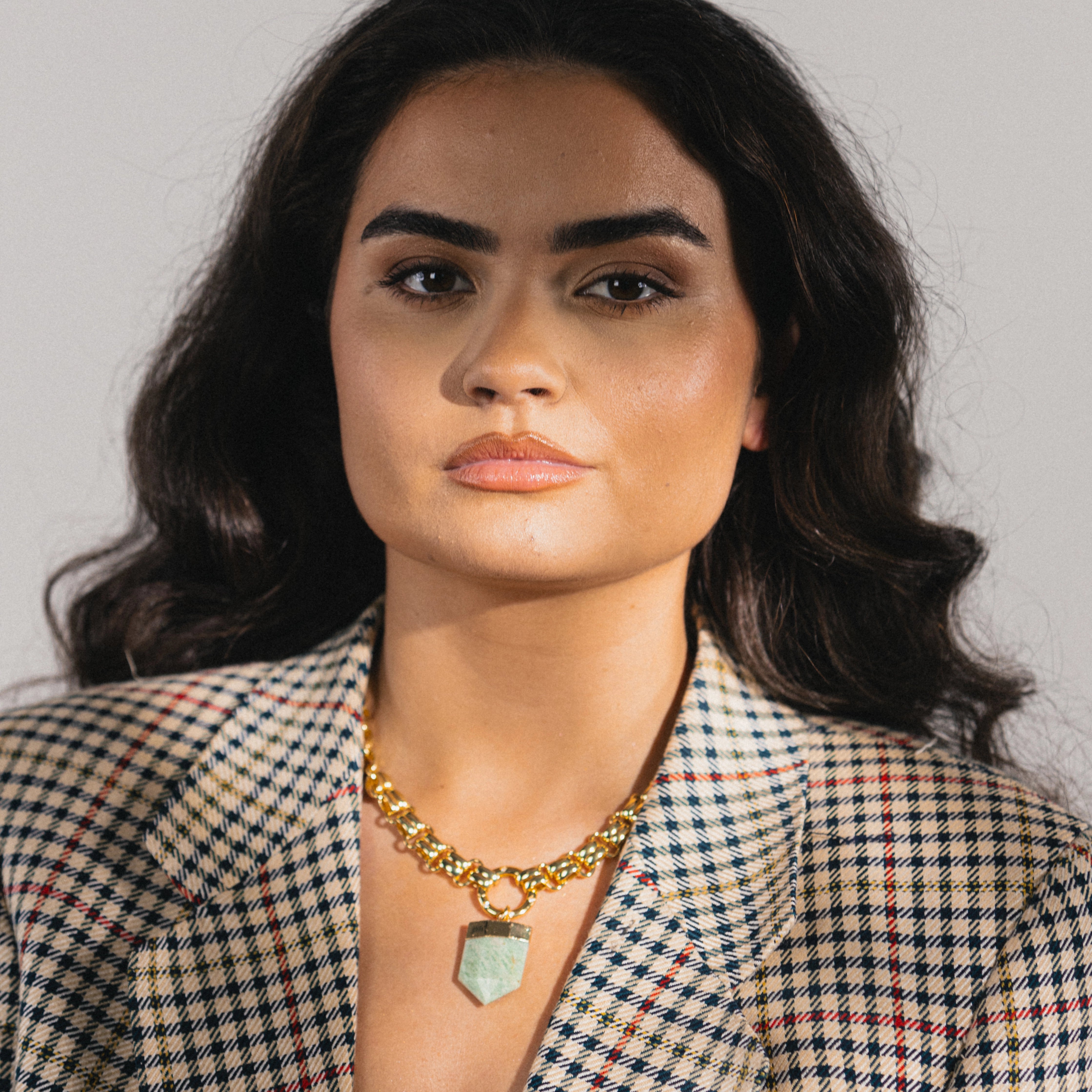 gold chain with chunky amazonite pendant necklace