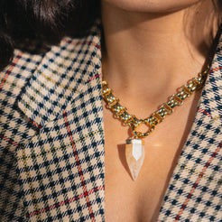 chunky gold necklace with citrine gemstone pendant 