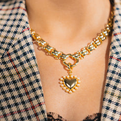 chunky old necklace with heart pendant charm 
