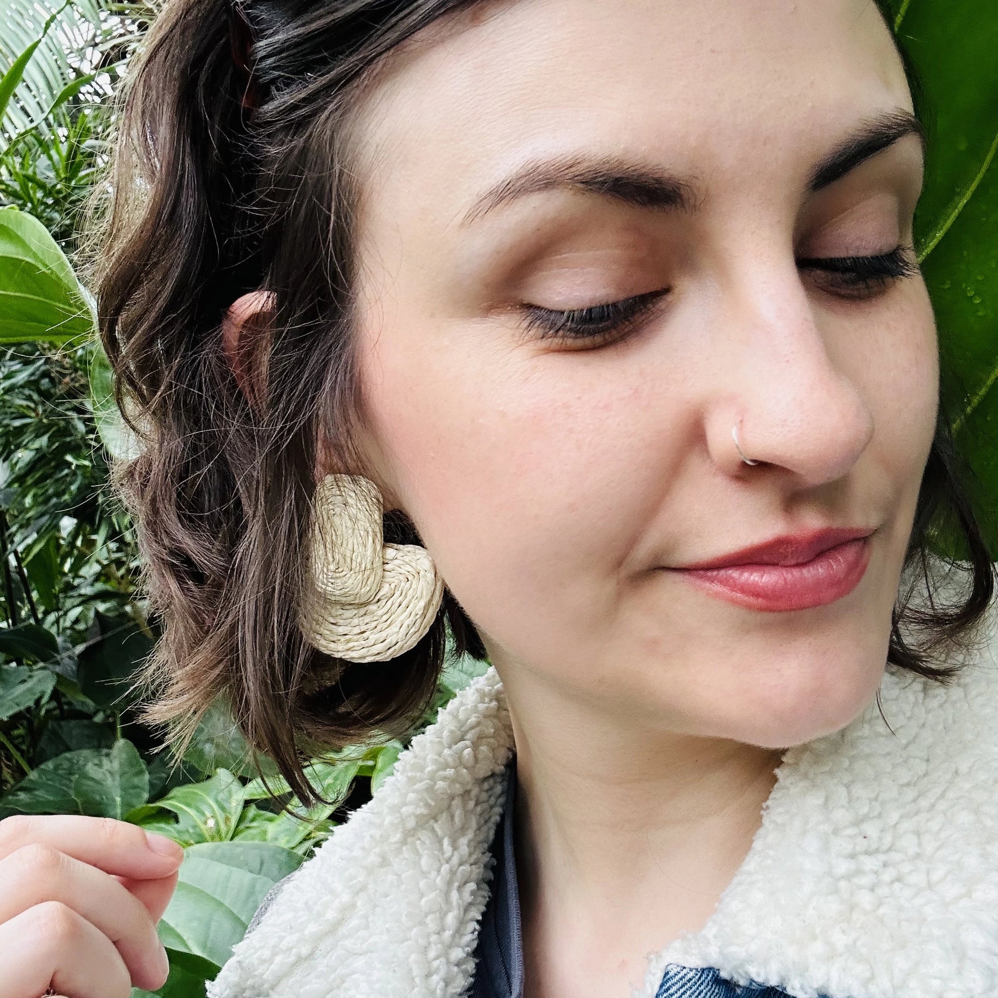 cream raffia statement earrings 