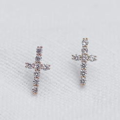 CZ paved cross stud earrings 