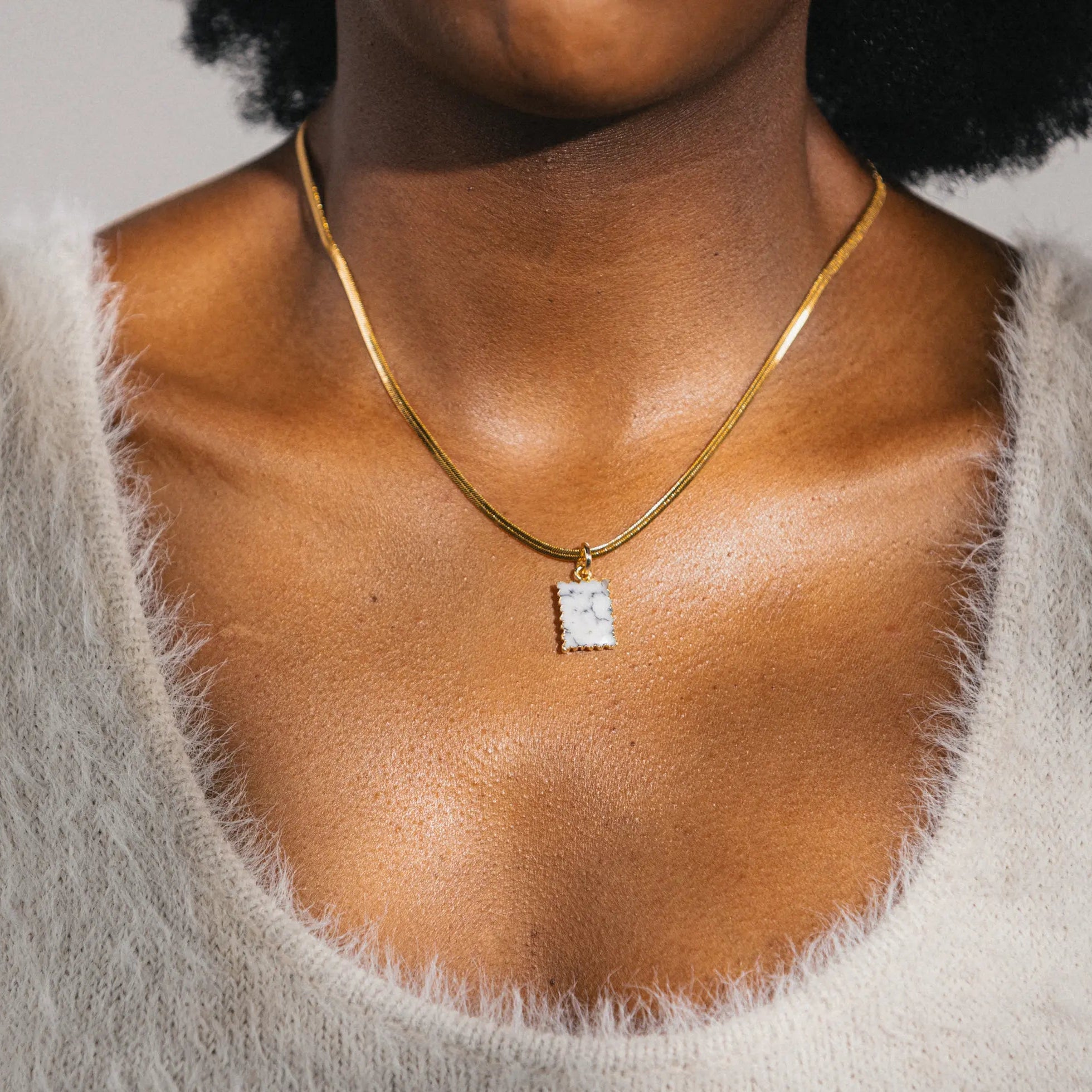 CRYSTAL ROOTS NECKLACE - Gold Necklace with Rectangular Dendritic Opal Gemstone Pendant