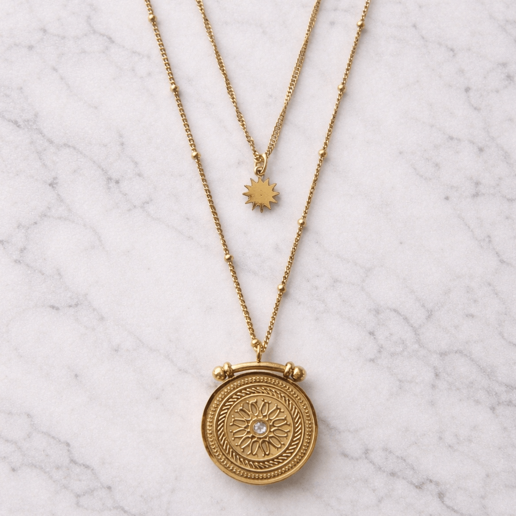Gold Star and Medallion layered Necklace - THE STAR CHASER