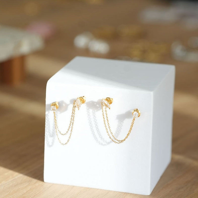 double stud and chain earrings 