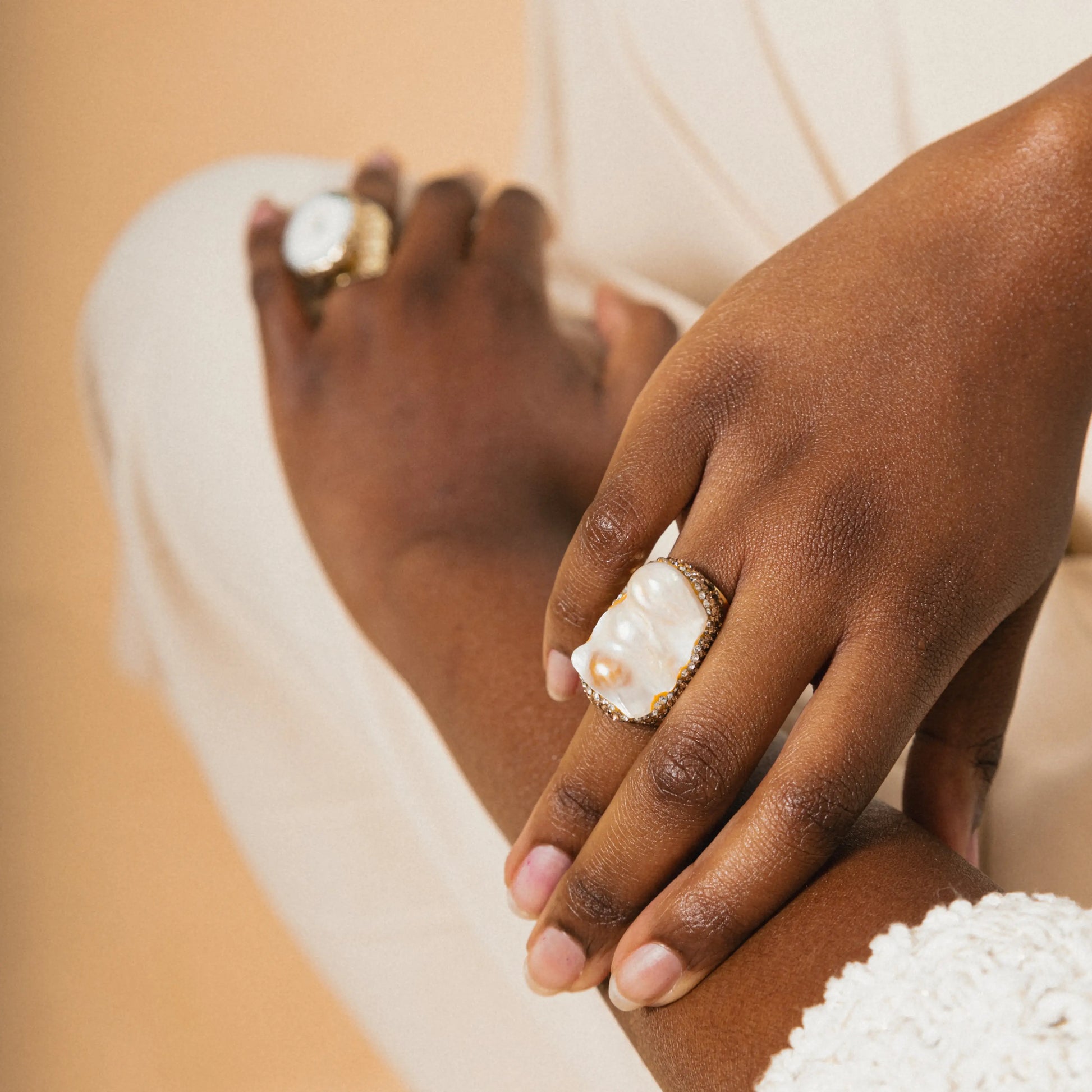 pearl statement ring with gold 