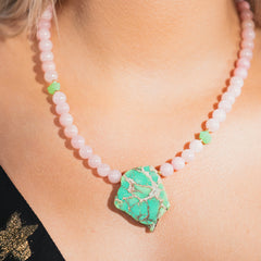 MEADOW SOUL - Rose Quartz Gemstone Necklace with Green Jasper Pendant