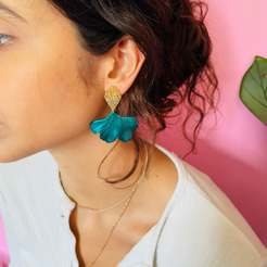 green and gold Ginkgo leaf drop earring