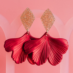 Red and gold Ginkgo leaf drop earring