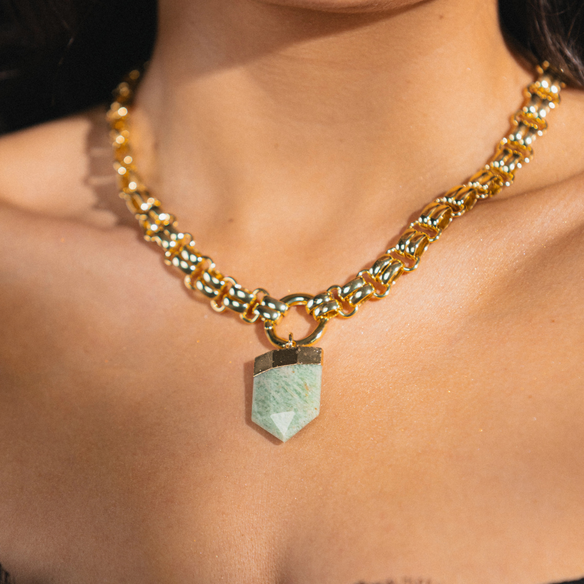 gold chain with amazonite pendant 