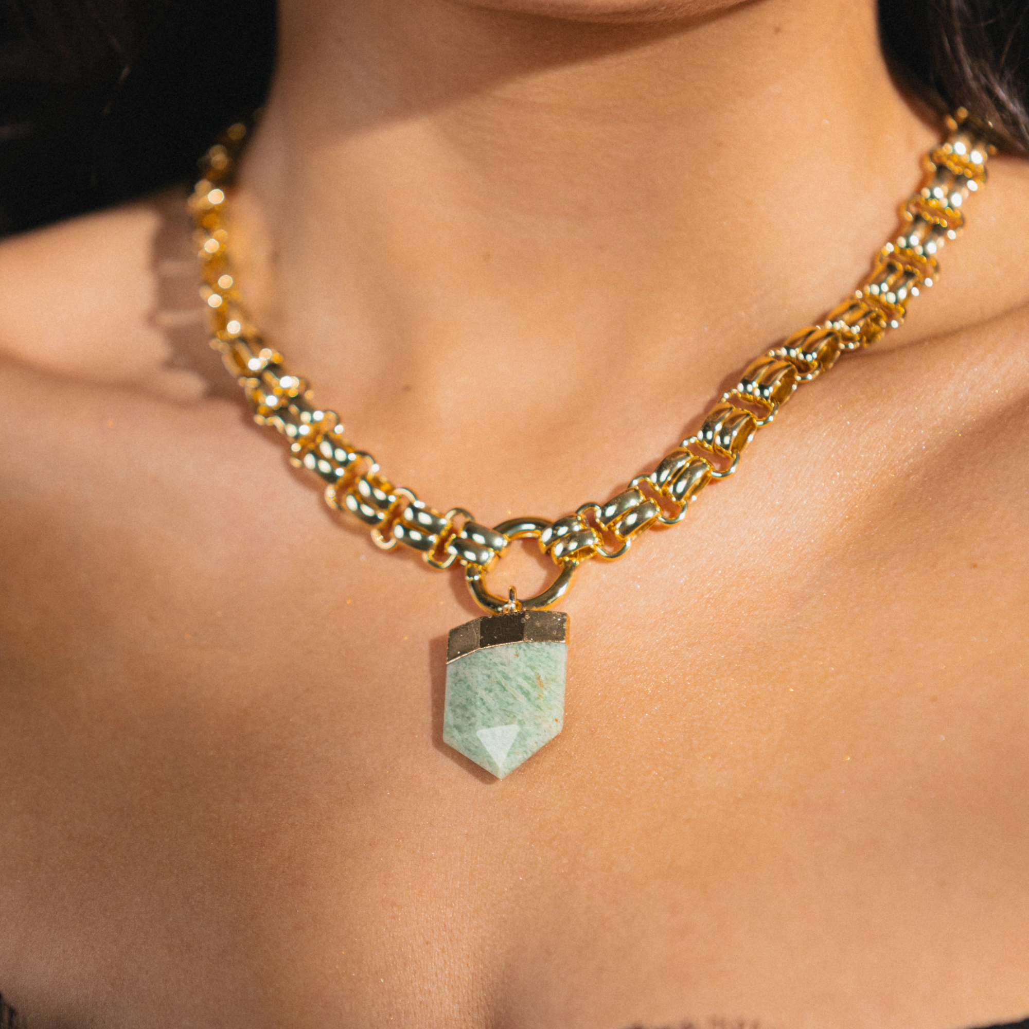 gold chain with amazonite pendant 