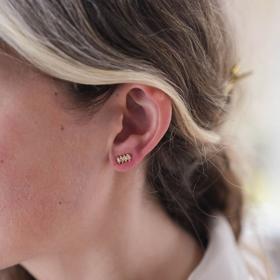 Gold Marquise Crystal Bar Stud Earrings
