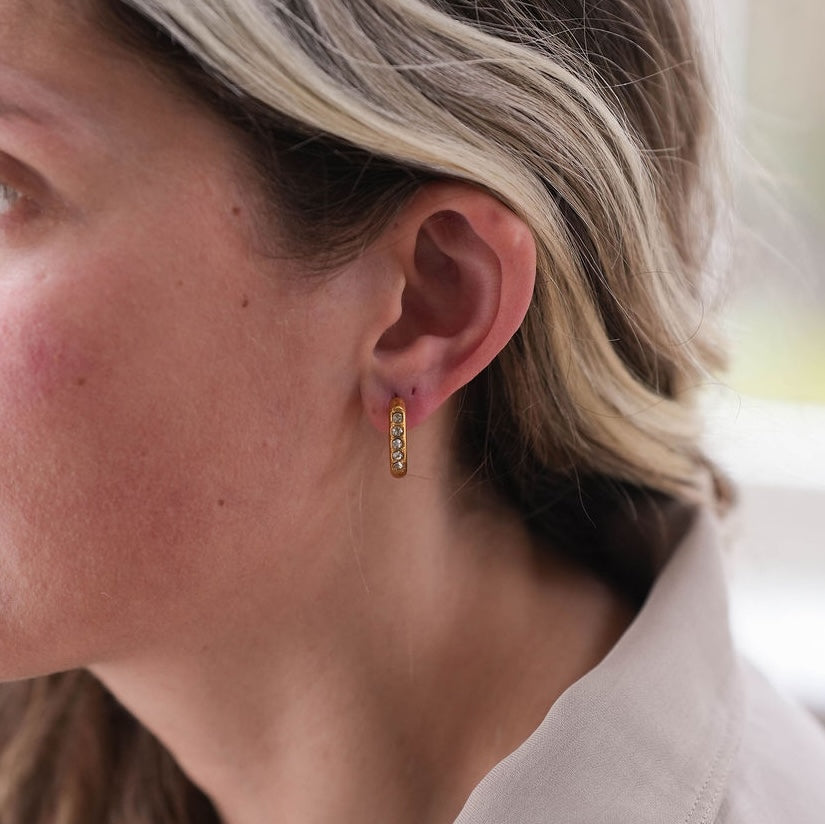 Pavé Huggie Hoop Earrings - THE CLARA