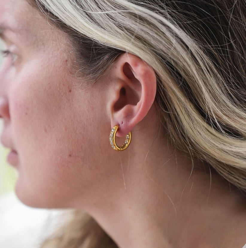 Gold stainless steel pavé huggie hoop earrings 