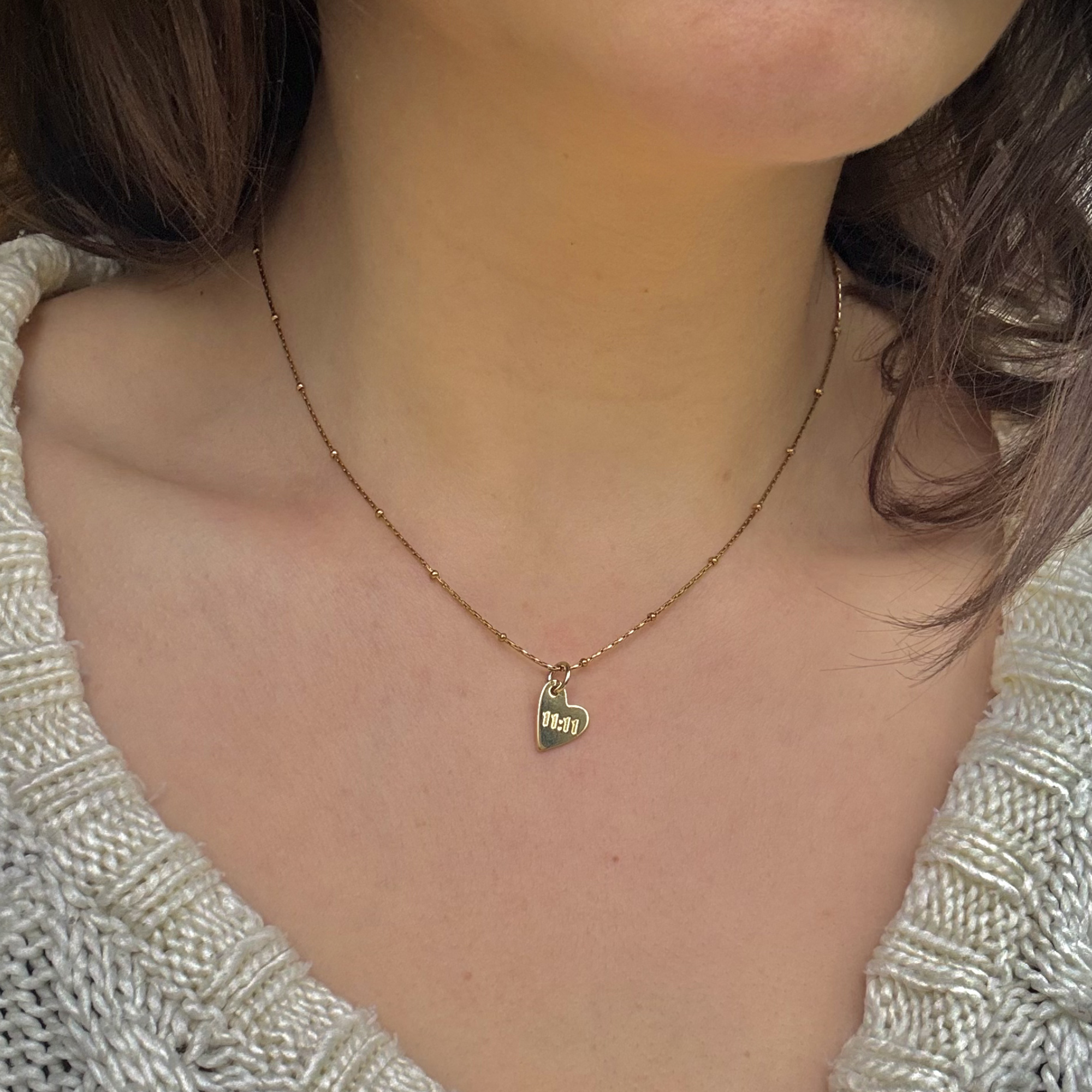 gold heart necklace pendant with 11:11 angel numbers 