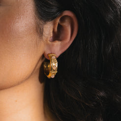 gold hoops with rose quartz 
