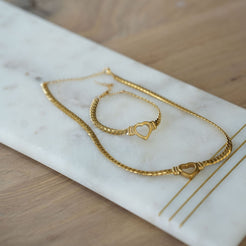 gold heart necklace and bracelet 