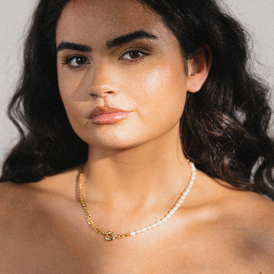 small cuban chain  necklace with fresh water pearls 