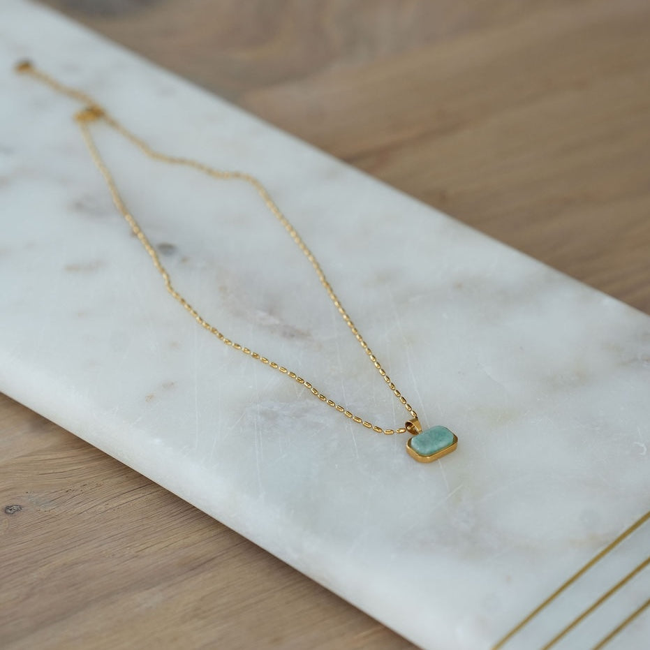 Gold Plated Stainless Steel Green Stone Pendant Necklace - THE TABITHA