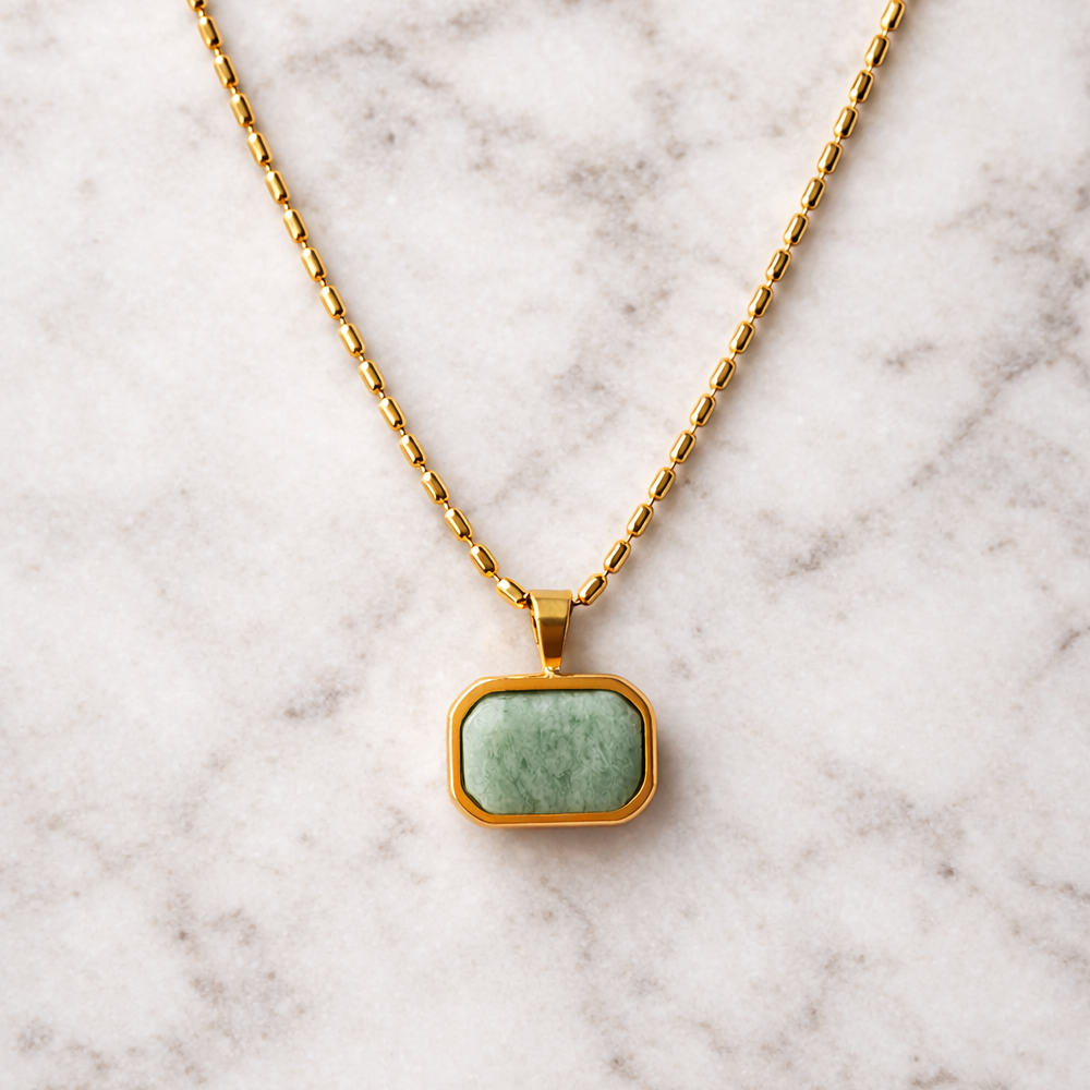 Gold Plated Stainless Steel Green Stone Pendant Necklace - THE TABITHA