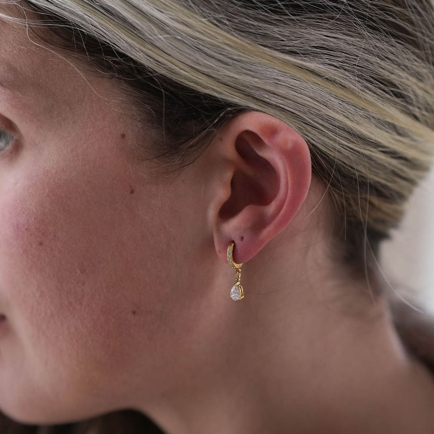 Teardrop Crystal Huggie Hoop Earrings - THE ELARA