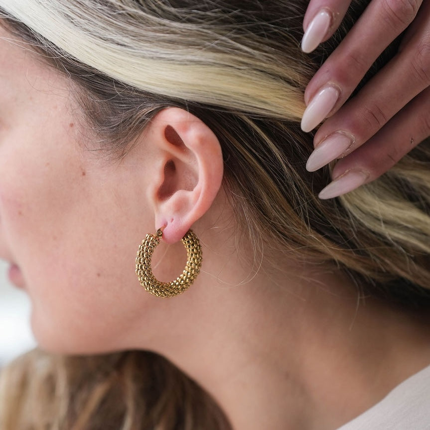 Gold Textured Hoop Earrings - THE CLEO
