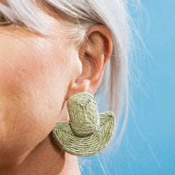 green raffia statement earrings 