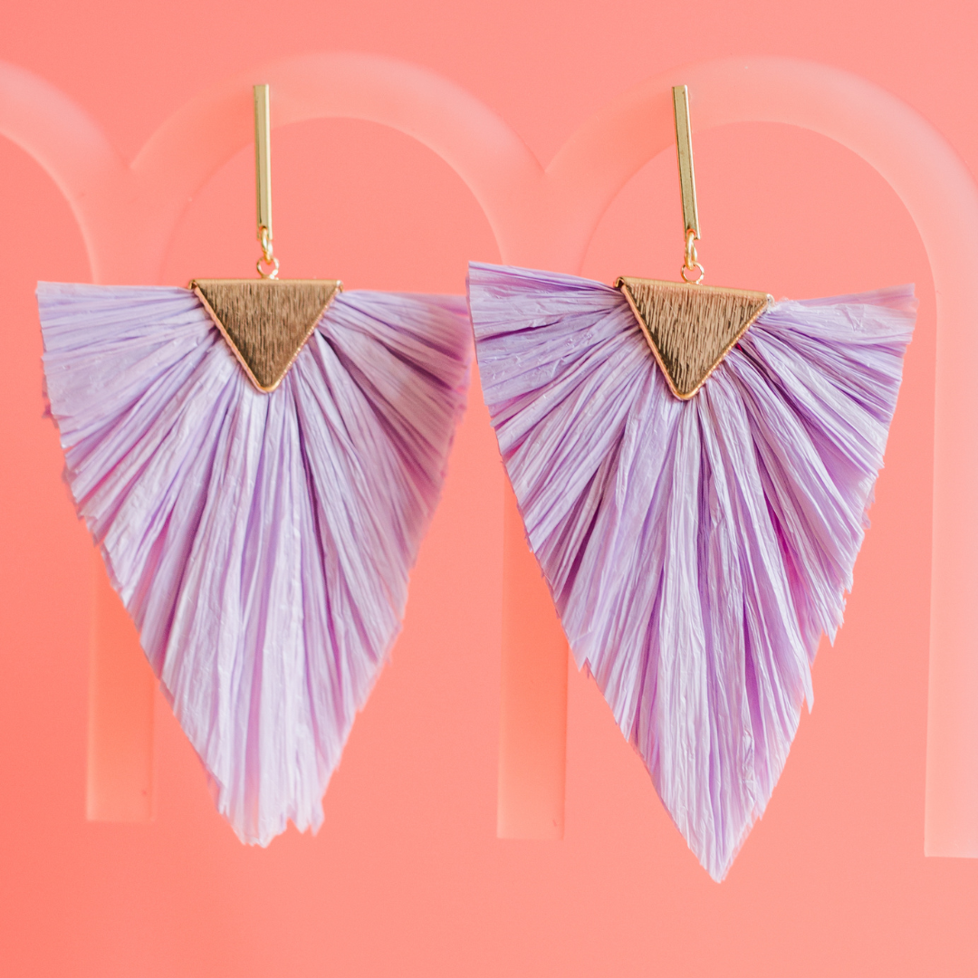 Triangular Raffia and Gold Drop Earrings