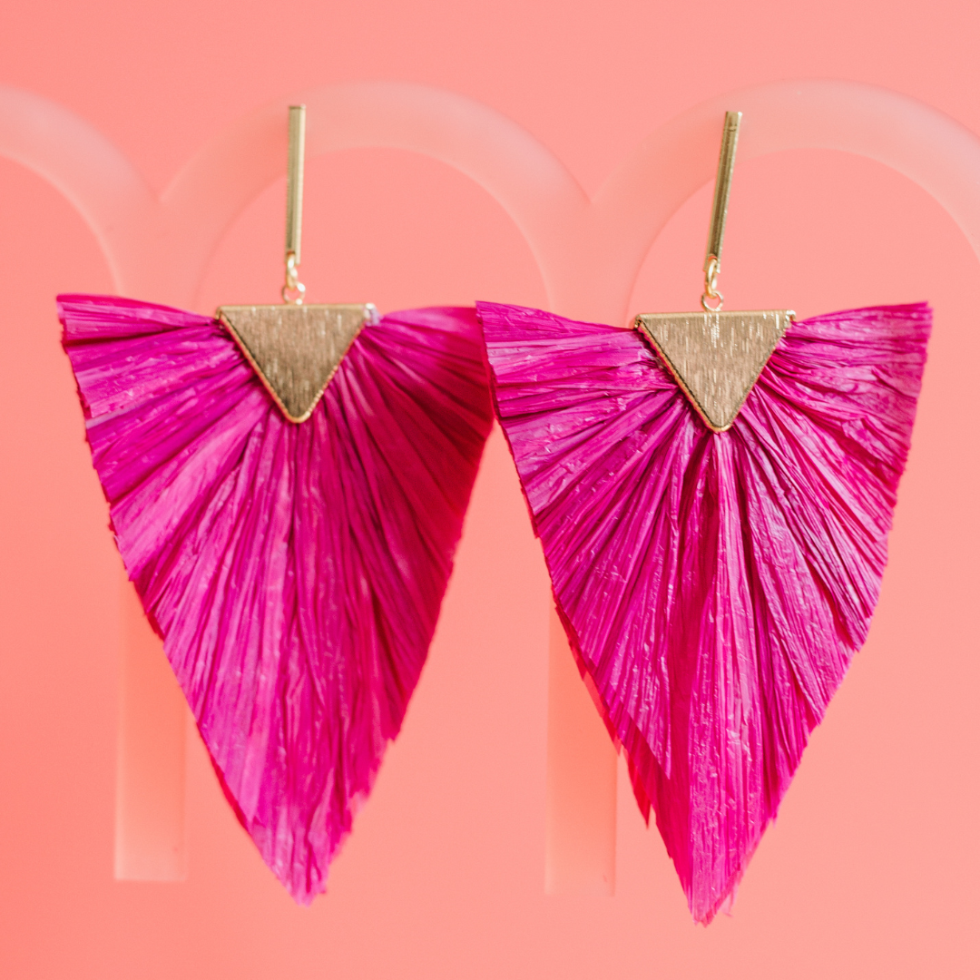 Triangular Raffia and Gold Drop Earrings