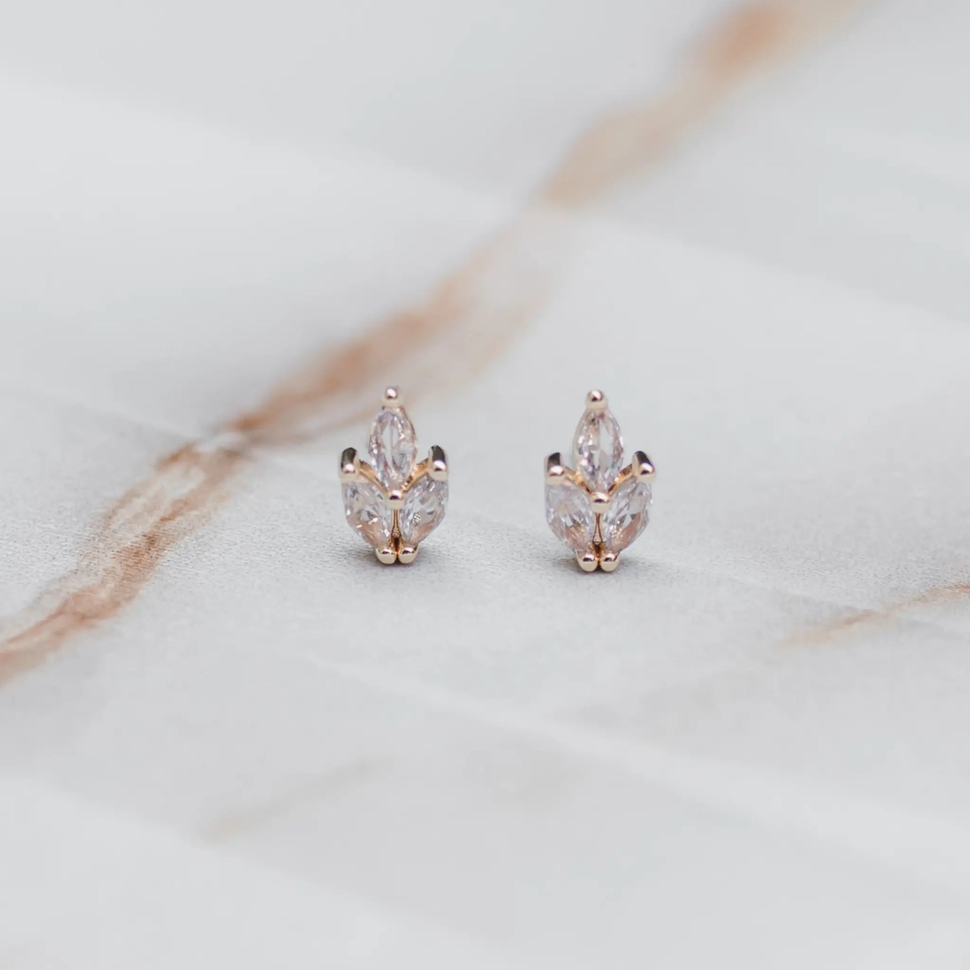 leaf shaved CZ paved stud earrings