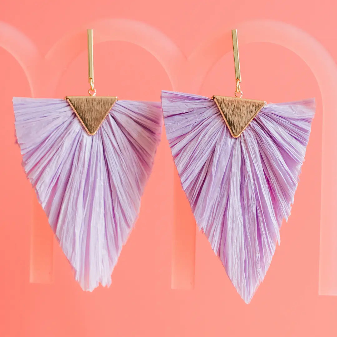 lilac raffia triangular earrings 