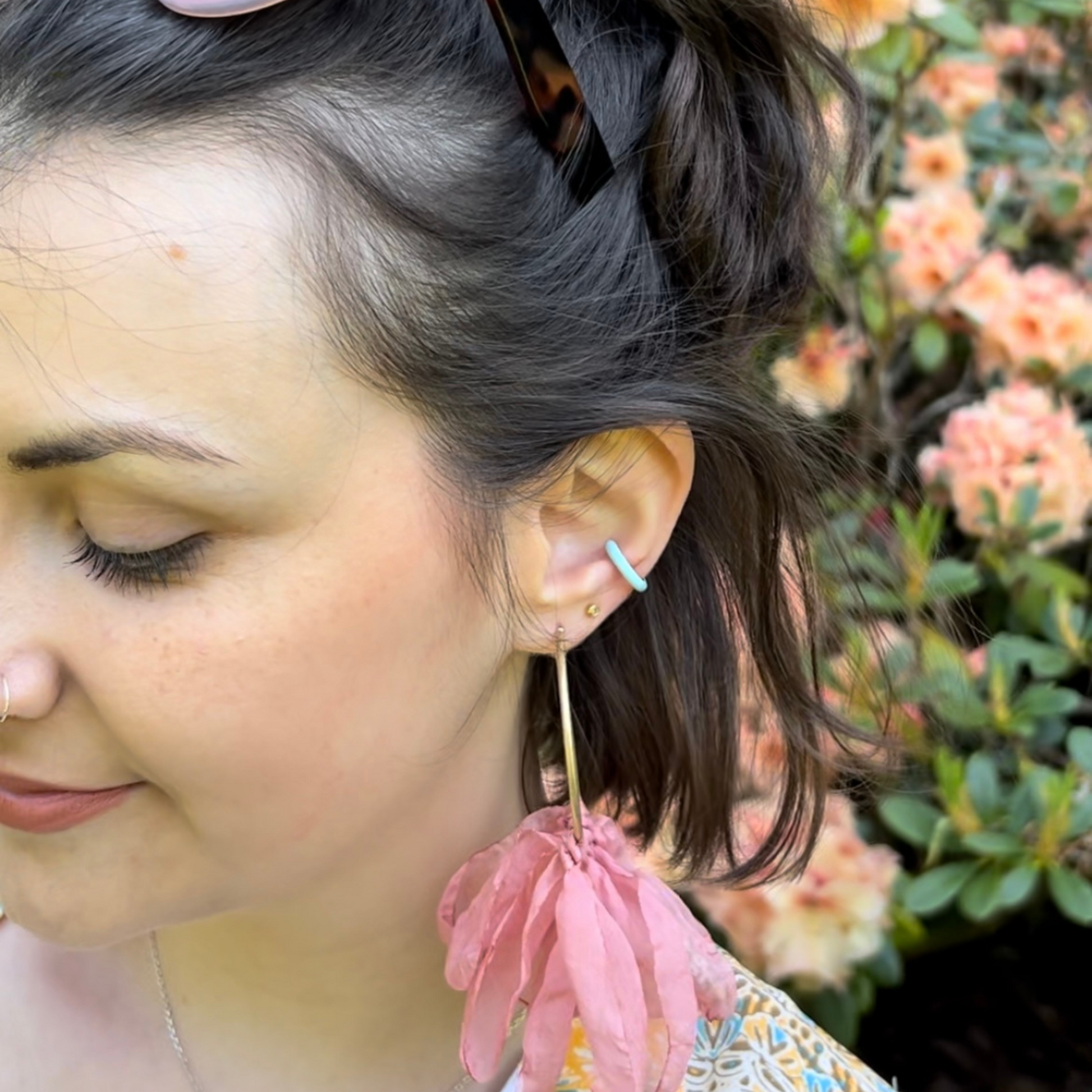 Blue and gold ear cuff