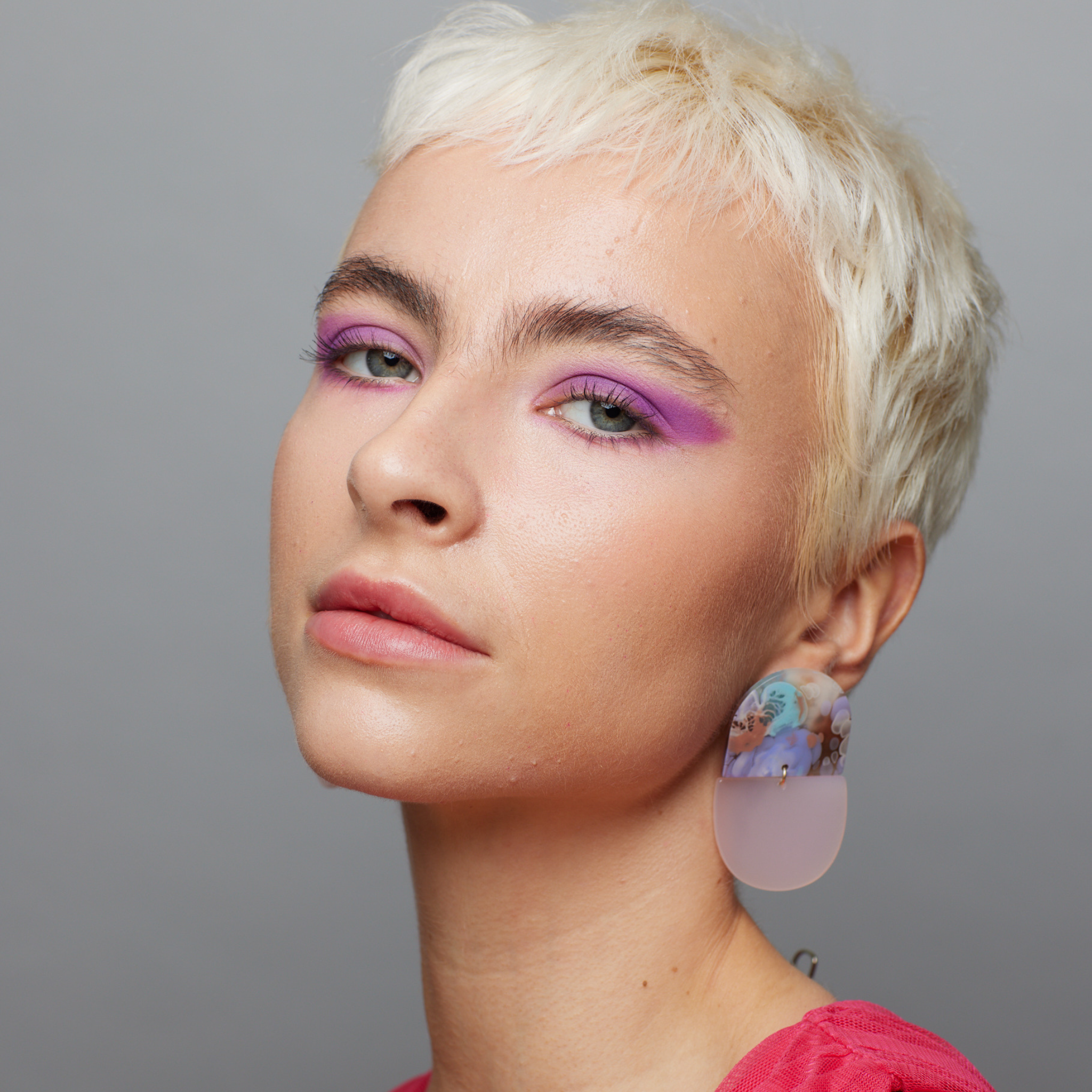 Marbled blue and pink statement earring