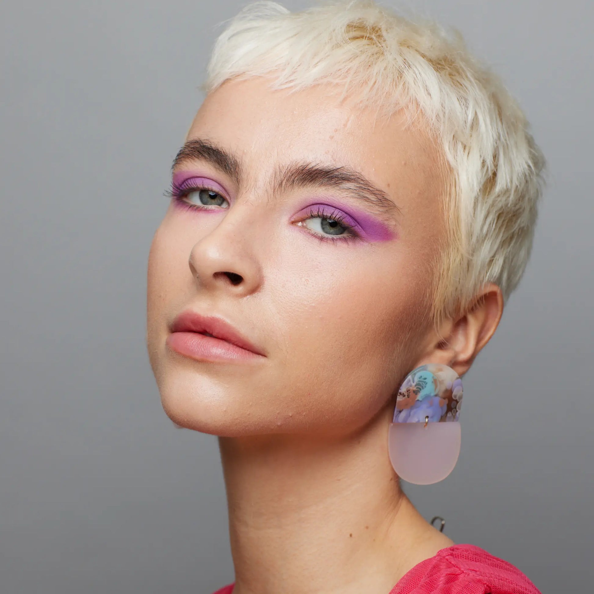 blue and pink statement earrings