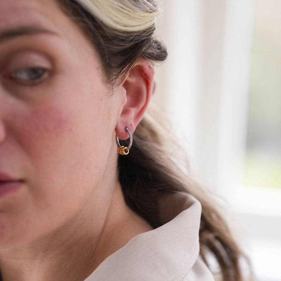 Dainty Mixed Metal Hoop Earrings With Bead Charms - THE ZARA