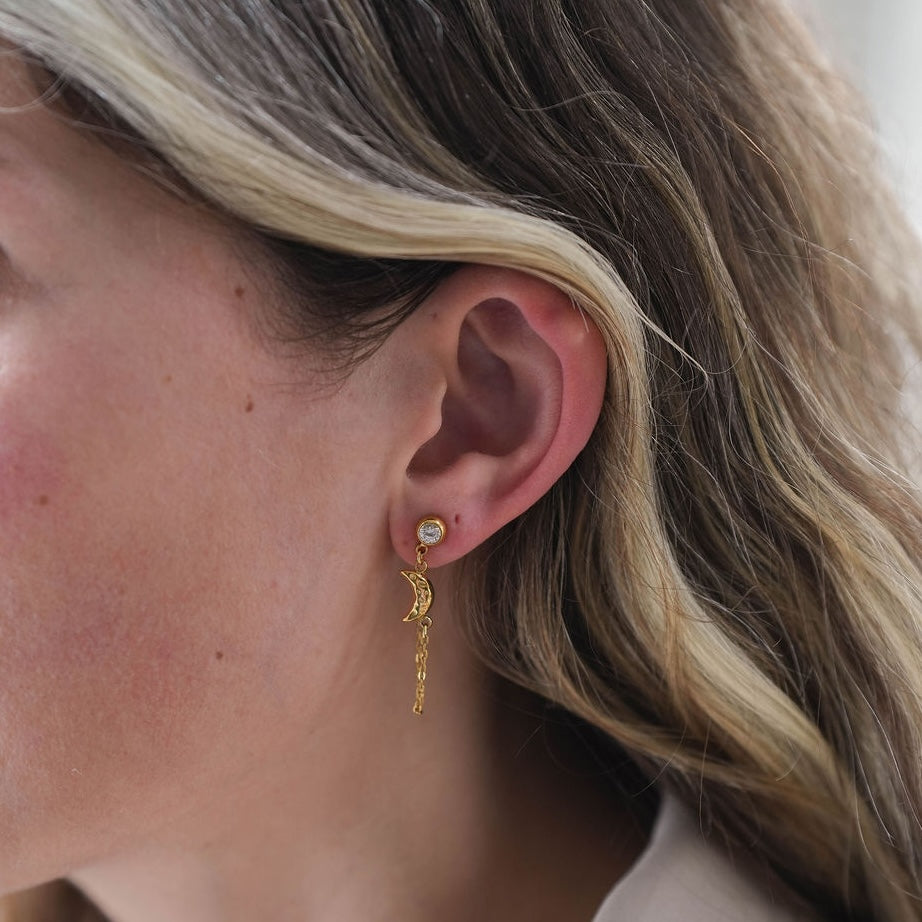 Sun and Moon Chain Loop Earrings - THE CELESTE