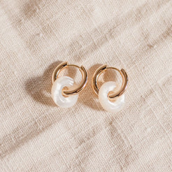 gold hoops with mother of pearl ring 