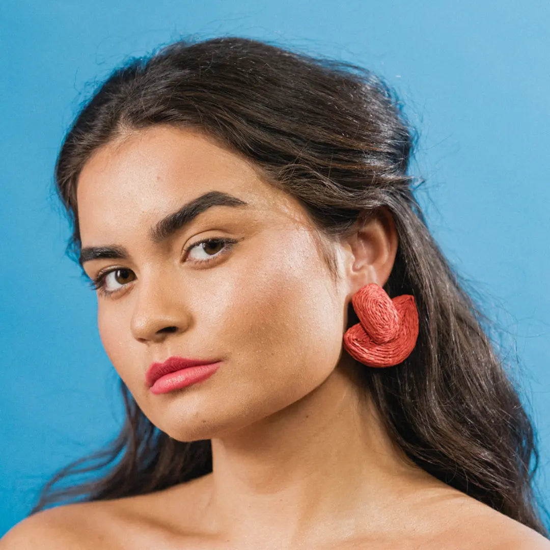 orange raffia statement earrings