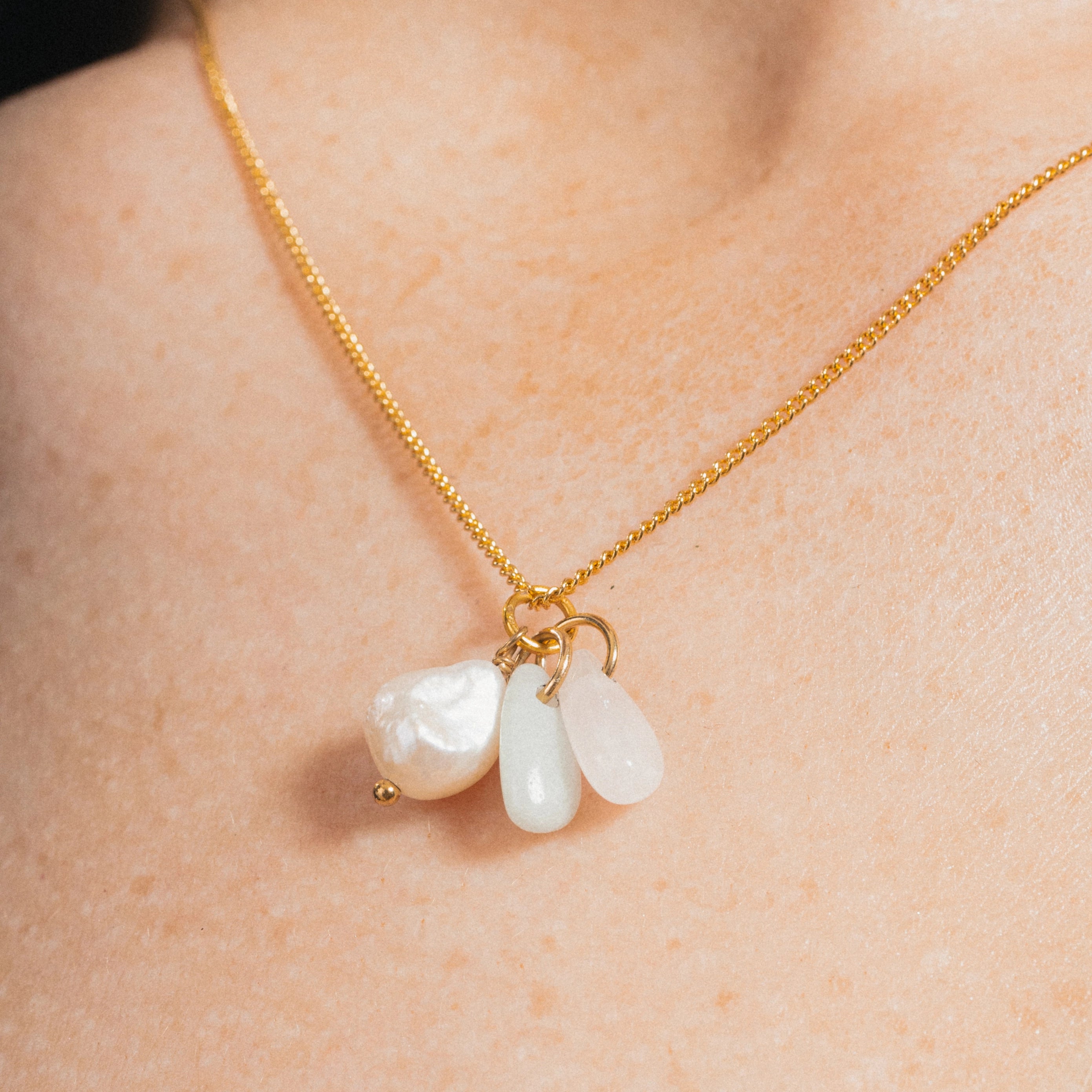 THE PRECIOUS TRIO - Mother of pearl and Gemstone Pendant Necklace