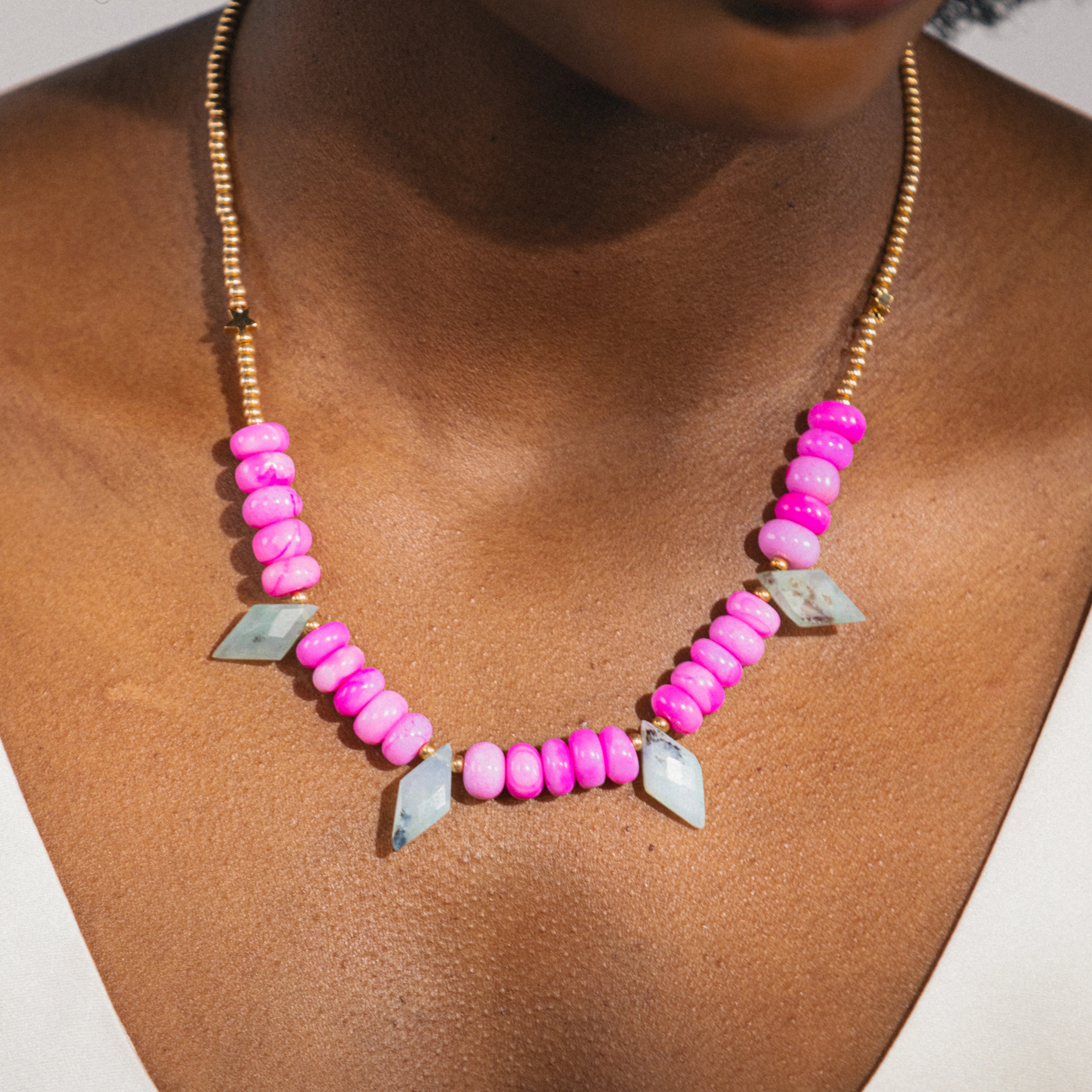 pink and blue opal gemstone necklace 