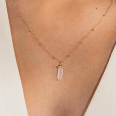THE LOVE BEAM - Gold Necklace with Rose Quartz Point Pendant