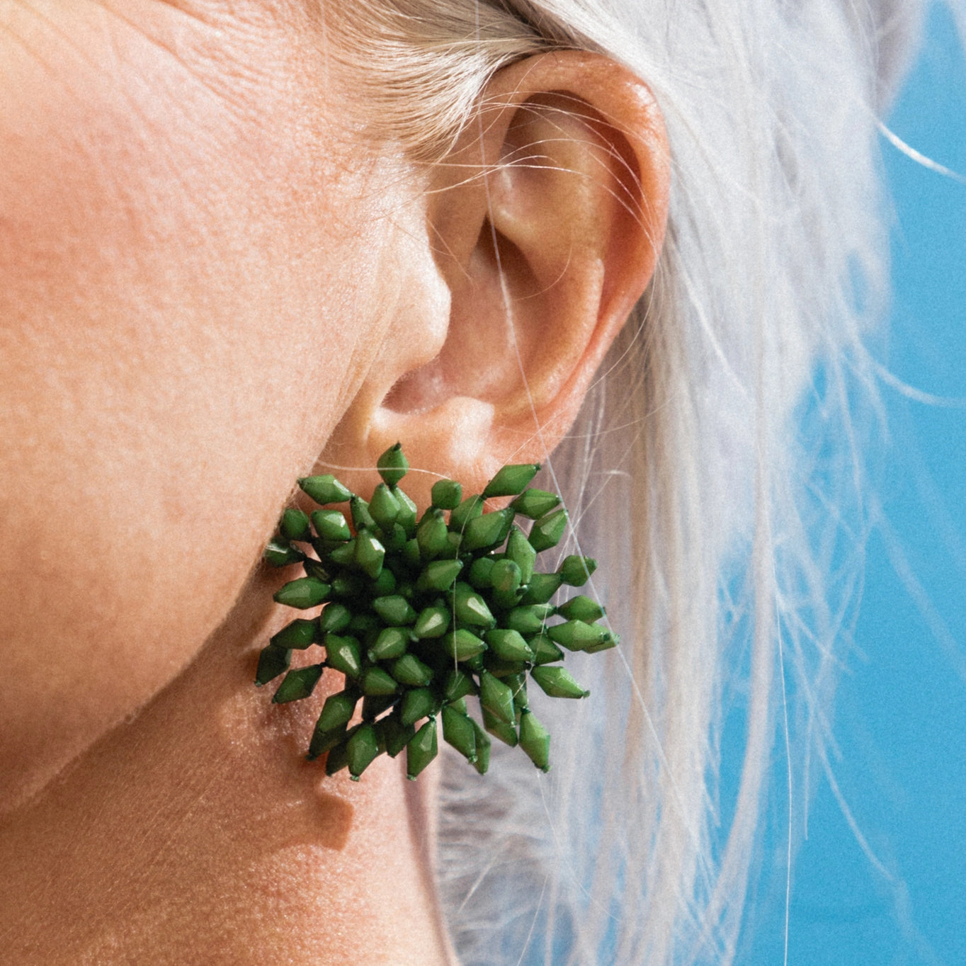 green seed bead cluster statement earrings 