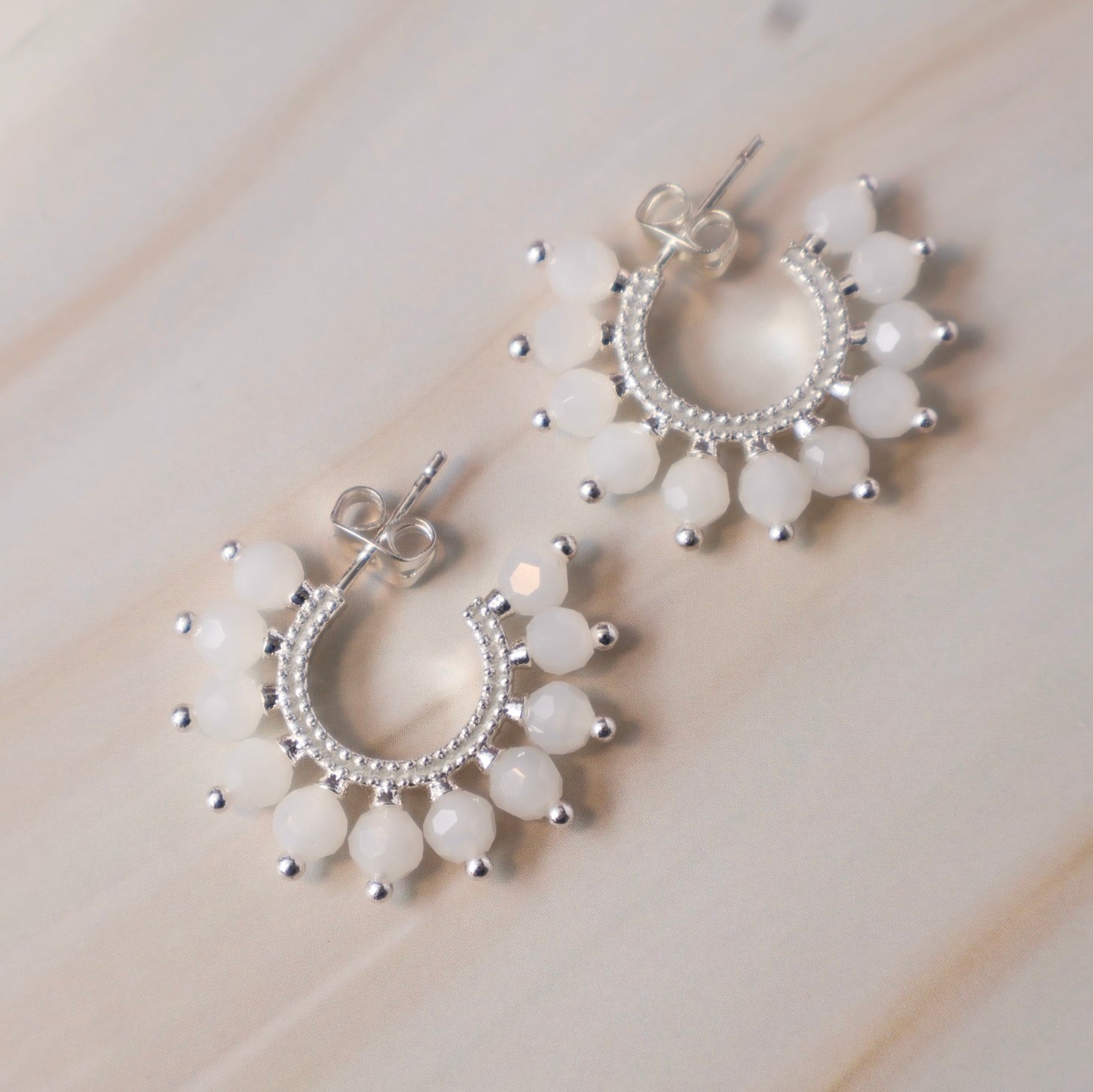 silver beaded hoop earrings 