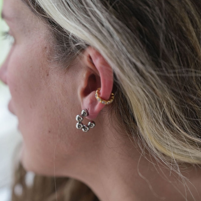 Silver beaded hoop earrings 