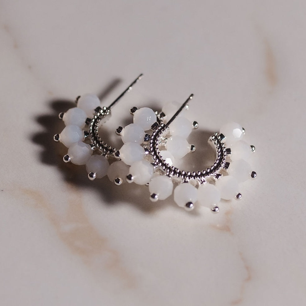 silver beaded hoop earrings 