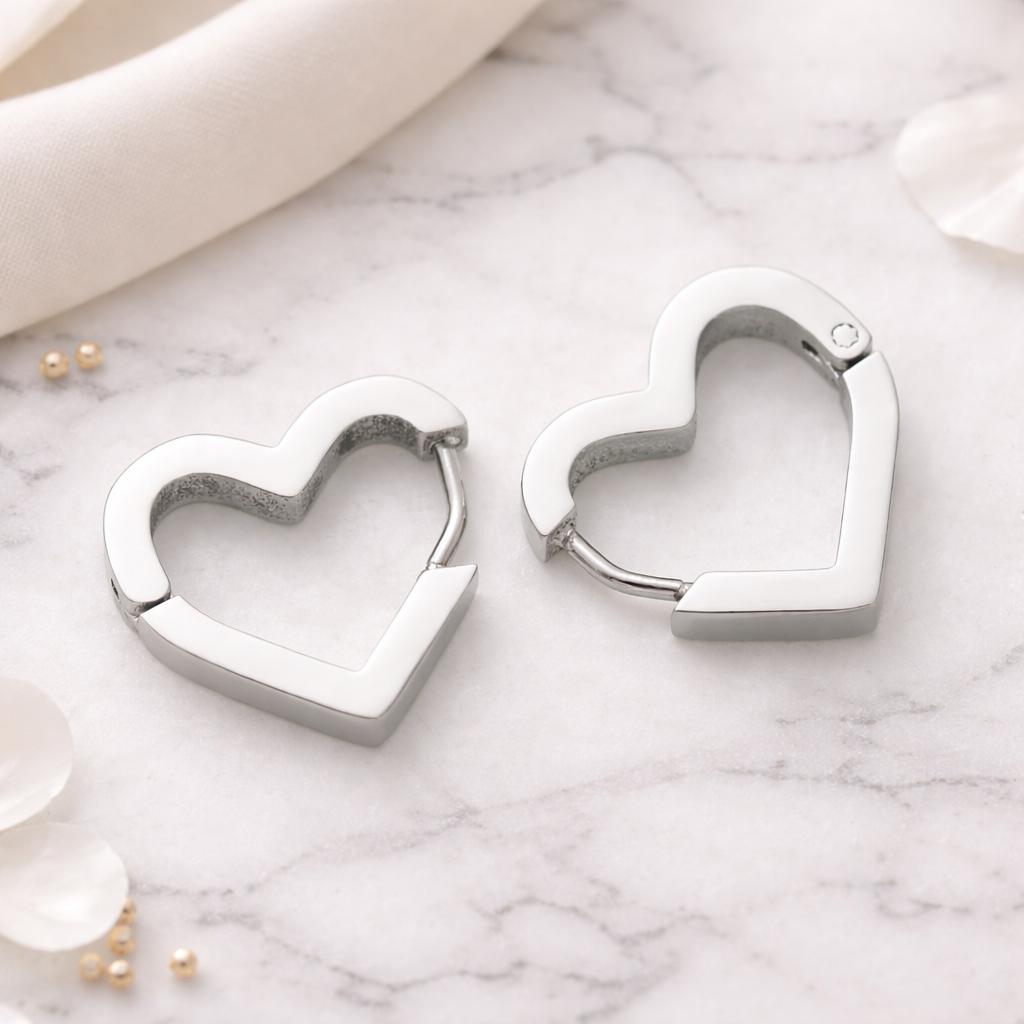 silver heart hoop earrings 