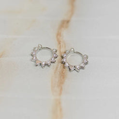 silver spiky huggie hoops with cz